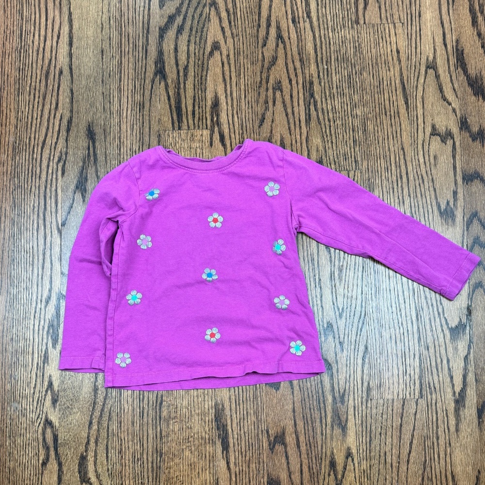 Hanna Anderson, long sleeve T-shirts with glitter flowers, 110cm, US 5